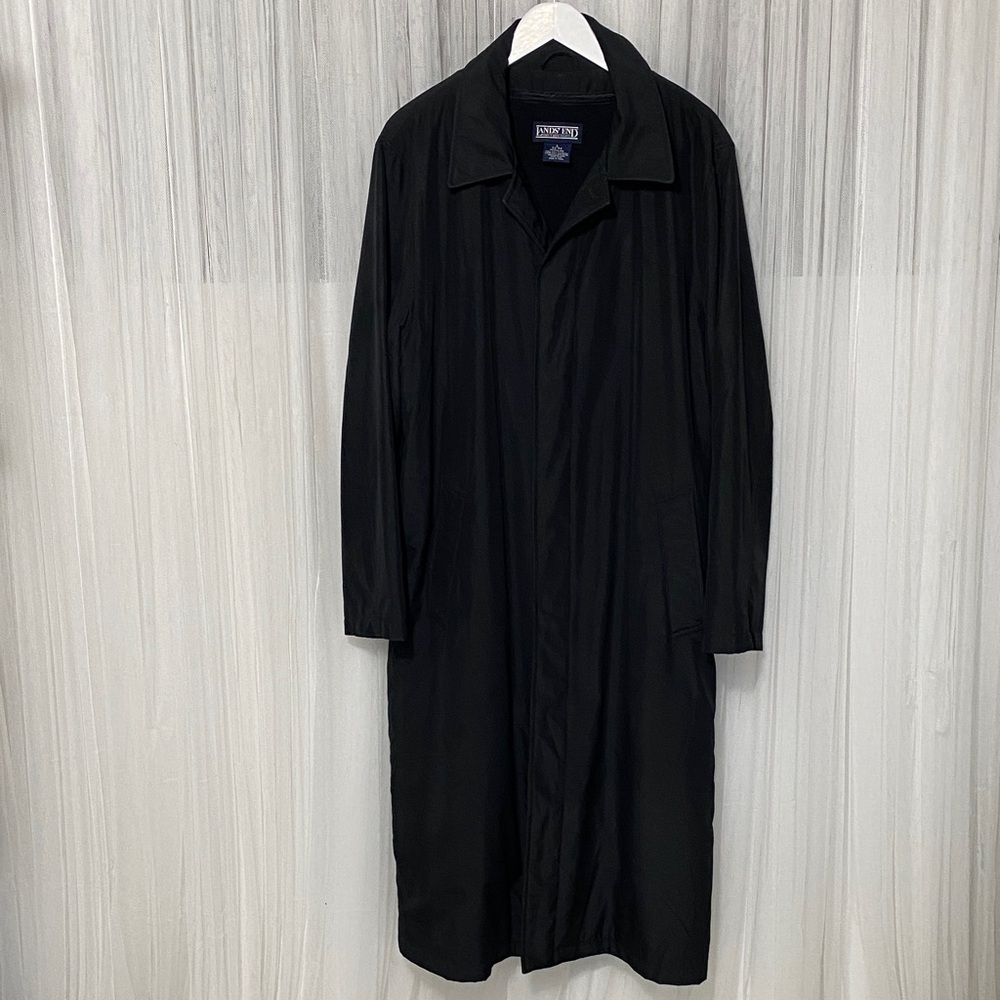 Vtg! 90’s Lands' End Men's Classic Black Trench Coat Removal 100% Wool Liner! - Picture 1 of 17